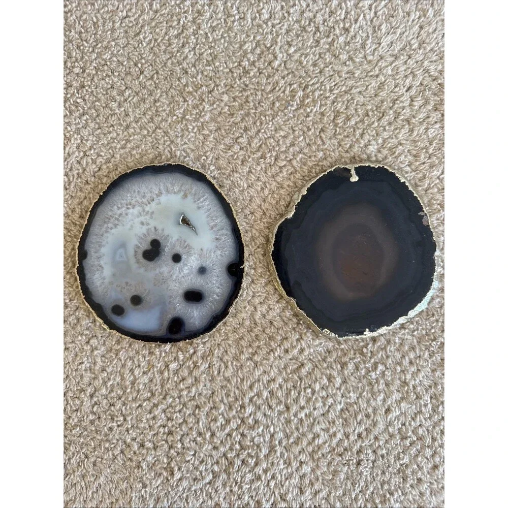 Natural Agate Coasters With Gold Electroplated Edges Set Of 2